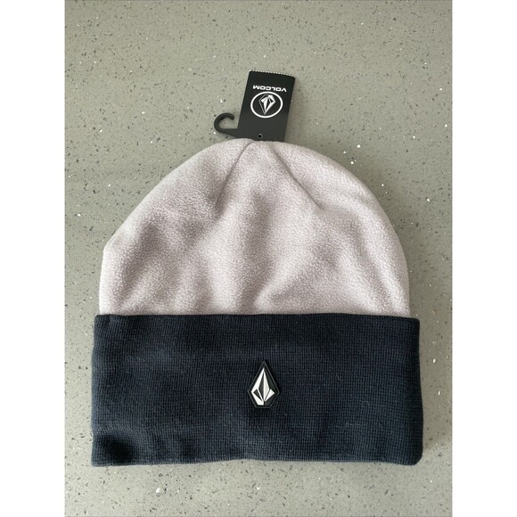 Volcom Polar Fleece Beanie cap winter hat black grey unisex NEW - Picture 1 of 7